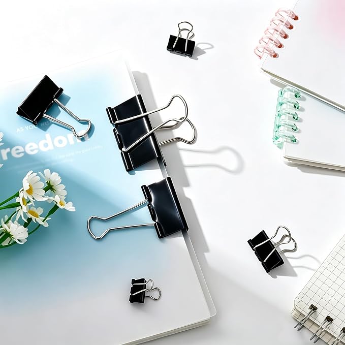Temiary Binder Clips, Large Metal Binder Paper Clip Black 1.6 Inch, 24 Pcs | Colored Binding Paperwork Clamp Bulk for Office, Home, School