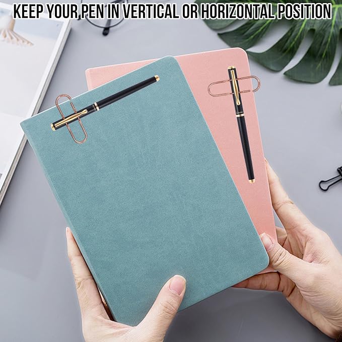 HINGTAI 12Pcs Pen Holder Clips - Pen Holding Paper Clips Metal for Notebooks, Decorative Pencil Clip Organizer, Multi-Functional Bookmark & Card Holder for Desk Organization Rose Gold