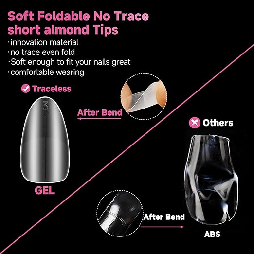 UNA GELLA Short Almond Nail Tips, 312Pcs Pre-file Inner & Full Matte Surface Short Almond Nail Tips, 15 Sizes No C Curve Soft Acrylic False Nails for Nail Extension