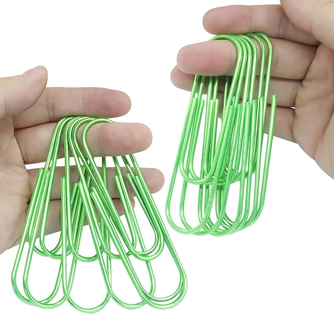 4 Inch Jumbo Paper Clips, Green, 15Pcs | Coated Large Reusable Big Paperclips for Office, School, Home Document Organizing