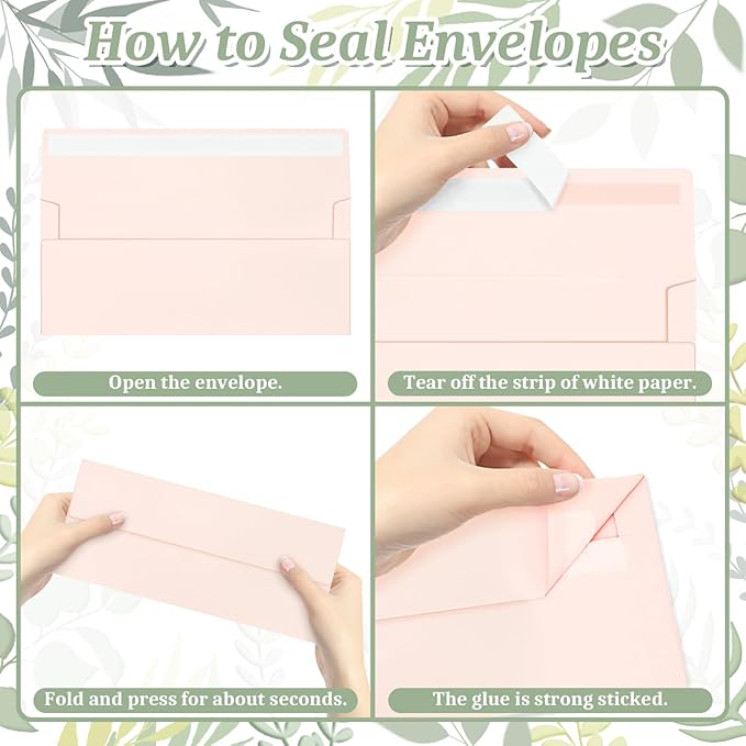 50 Pcs Light Pink #10 Business Envelopes, Self Seal Standard Envelopes, Windowless Business Mailing Envelopes for Office, Checks, Letters, Invoices, Statements, Wedding, 4-1/8 x 9-1/2 inch