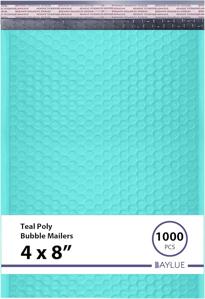 Teal Small Bubble Mailers 4x8 Inch #000 | Thick Padded Poly Mailer Envelopes | Mailing Trading card sports Card Bubble Envelopes | Water & Tear Resistant | 1000 Pack Bulk