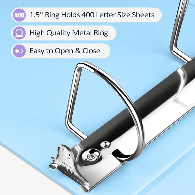 Sooez 3 Ring Binder 1.5 Inch, D-Ring Binder with Pockets, Pink, 8.5"x11" | Holds 400-Sheet of Letter Paper, Extra Durable, PVC-Free, Clear View Cover, Interior Pockets, Eco-Friendly, School, Office