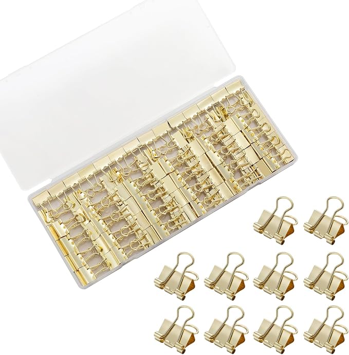120 Pack Mini Binder Clips, Binder Clips, Small Paper Clips 15mm 5/8 Inch. Micro Size Office Clips for Home School Office and Business (Gold)