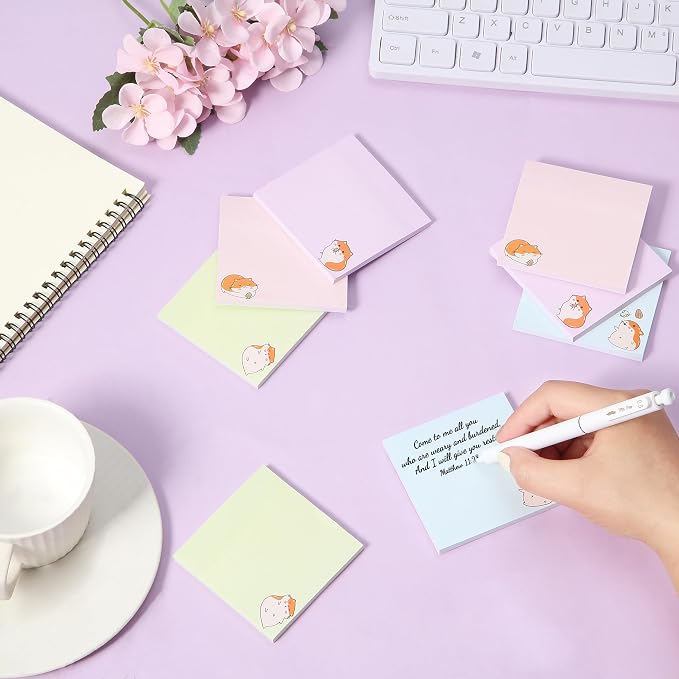Mr. Pen- Aesthetic Sticky Notes, 3"x3", 8 Pads, 400 Sheets, 4 Designs | Tiny Hamster Sticky Notes, Self-Stick Note Pads Aesthetic, Perfect for Office, School, Home, Study & Organization