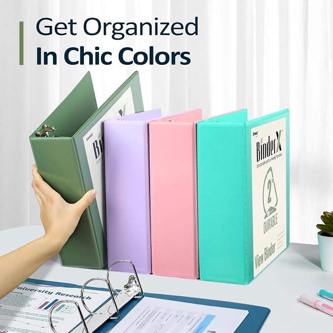 Sooez 3 Ring Binder 2 Inch, D-Ring Binder with Pockets, Purple, Letter Size | Holds 520-Sheet of 8.5x11 Paper, Extra Durable, PVC-Free, Clear View Cover, Interior Pockets, Eco-Friendly, School, Office