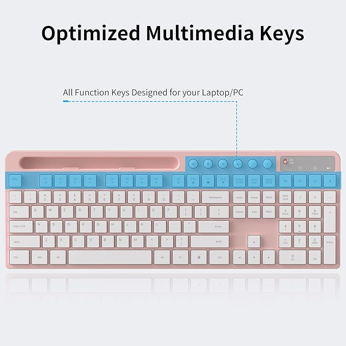 Wireless Keyboard and Mouse Combo, MARVO 2.4G Ergonomic Wireless Computer Keyboard with Phone Tablet Holder, Silent Mouse with 6 Button, Compatible with MacBook, Windows (Pink)