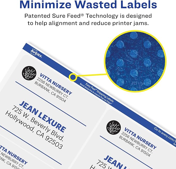 Avery Printable Shipping Labels with Sure Feed, 3-1/3" x 4", Matte Clear, 60 Blank Mailing Labels (18664)