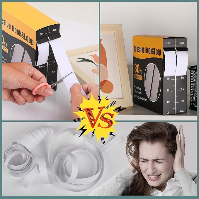 2 Boxes Heavy Duty Hook and Loop Strips with Adhesive, 60Ft Total x 1 Inch Hook and Loop Tape with Backing for Home, Office, School, and Crafting Projects, White