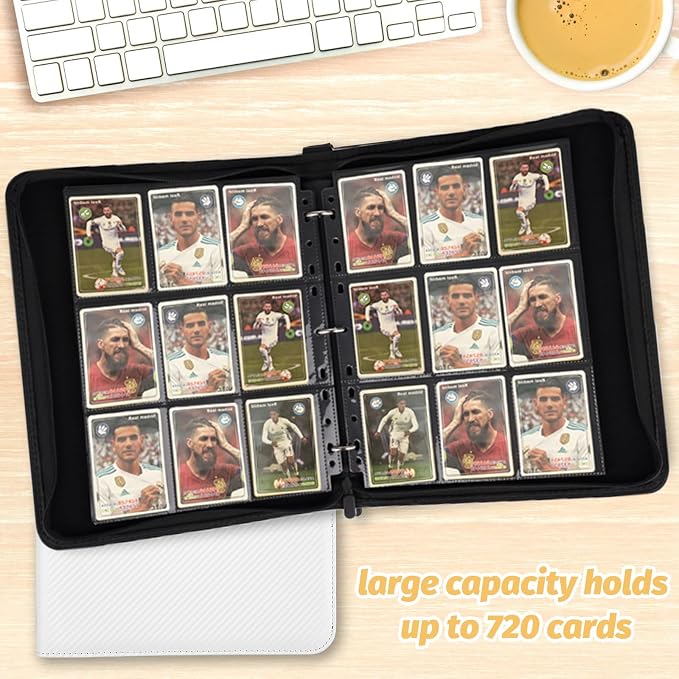 GERMUN 3 Ring 9 Pocket Zipper Card Binder, 720 Double Sided Standard PU Trading Card Album Folder for TCG & Sports Cards, Not Fit Top Loaders (White)