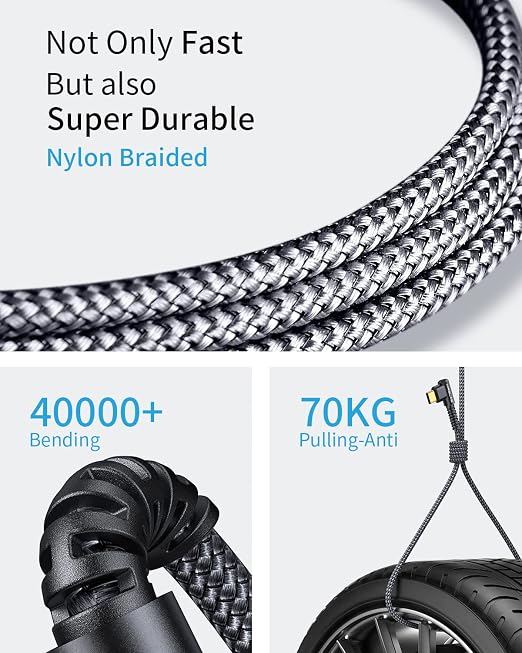 3.2A USB Type C Charger Cable [4-Pack, 90° &Gold-Plated] Fast Charge | 10+6.6+3.3+1.6FT, Right Angle Type C Charger Durable Braided Cord for iPhone 17 16 15 Samsung S10 Note 10 S21 LG -Black