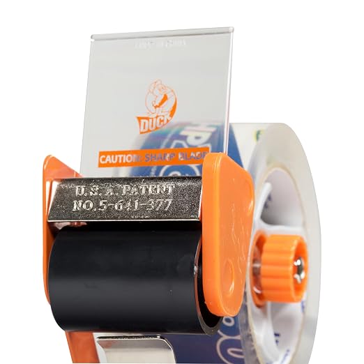 Duck High Performance Clear Packing Tape with BladeSafe Dispenser – Tape Gun with HP260 Strong Packaging Tape for Shipping, Moving, Mailing & Boxes - 3" Core, 1.88 Inch x 60 Yards, Clear (1078566)
