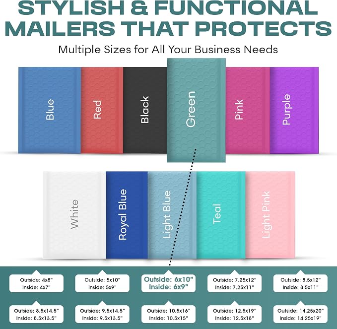 Green Bubble Mailers 6x10, Self Seal Poly Padded Envelopes #0, 500 Pack | Fits Cards, CDs & Small Items,No Tape Needed,Cushioned Protection,Water-Resistant Poly,Bulk Pack for Small Business