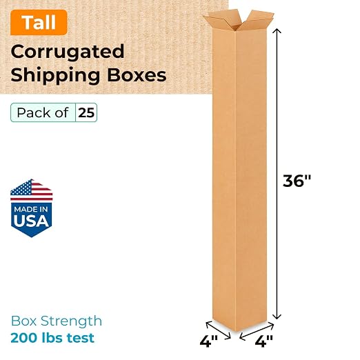 Tall Moving & Shipping Boxes 4"L x 4"W x 36"H (25-Pack) - Extra Strength 200 lb vs Regular - Corrugated Packing Boxes for Moving - Tall Box, Made in USA - Box for Packaging by IDL Packaging | Extra Strength 200 lb vs Regular - Corrugated Packing Boxes ...