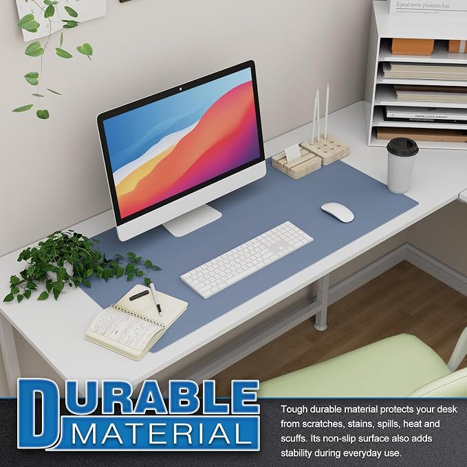 K KNODEL Large Office Desk Mat, Leather Mouse Pad (31.5"x15.7", Lake Blue) | Desk Pad, Keyboard Pad, Computer and Laptop Mat, Desktop Protector and Cover, Writing Pad and Blotter for Home Office