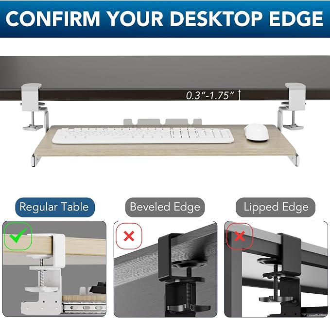 Keyboard Tray Under Desk Pull Out with Extra Sturdy C Clamp Mount System, 27.3 (32.5 inch Including Clamps) x 11 Inch Slide-Out Platform Computer Drawer for Typing Grain