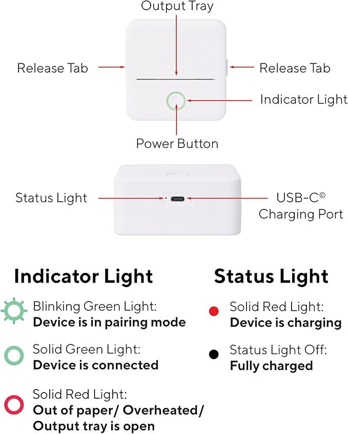 Core Innovations Wireless Mini Portable Inkless Thermal Printer & LabelMaker + Paper White