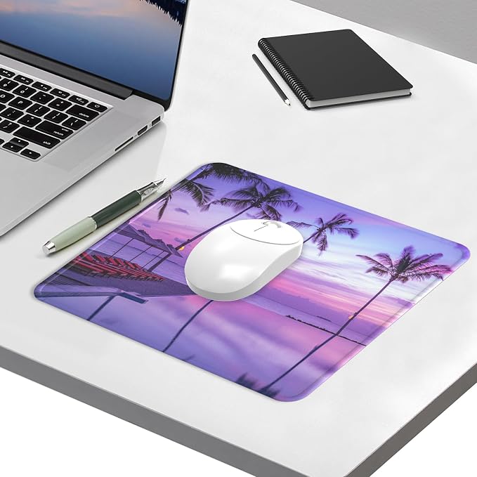 Mouse Pad with Stitched Edge, Multiple Patterns Computer Mouse Pads with Non-Slip Rubber Base, Washable Cloth Mousepad, for Gaming, Laptop, PC (Violet Dusk)