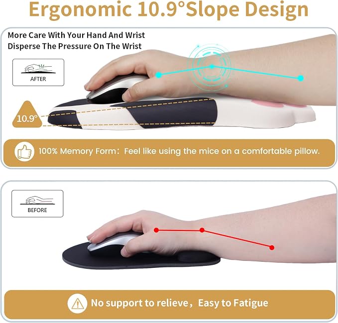 L-SPOUTTO Ergonomic Mouse Pad with Wrist Rest,Cute Mouse Pad Wrist Support | Cat Paw Comfortable Massage Design,Computer Pain Relief Mousepad with Non-Slip PU Base for Desk Laptop Gaming,Cow