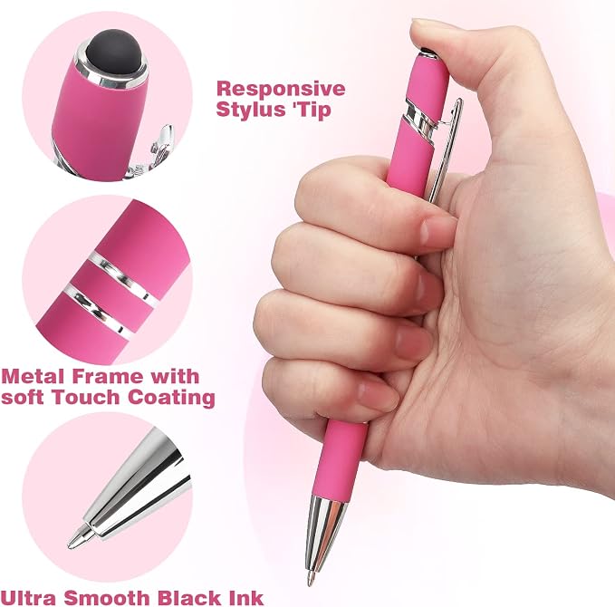 Bribobo 8 Pack Ballpoint Pen 2-in-1 Stylus, 1.0 mm Black Ink | Retractable Ballpoint Pen with Stylus tip, Metal Stylus Pen for Touch Screens