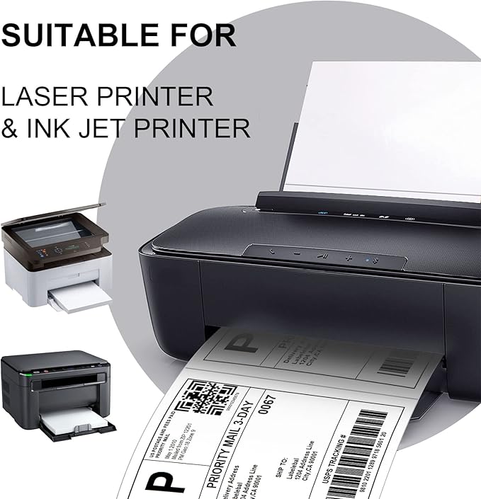Address Labels, 2 UP Shipping Stickers for Laser & Inkjet Printers,8.5" x 5.5" Shipping Mailing Labels, 2 per Page Shipping Labels, 5 1/2 x 8 1/2 Half Sheet Labels, 200 Labels