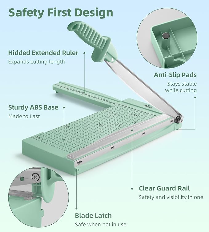 Firbon 12" Guillotine Paper Cutter with Hidden Ruler, Compact Paper Trimmer | 12-Sheet Capacity | Morandi | Dual Scale | Paper, Cardstock & Photo Trimming | Scrapbooking Craft | Office, Home & Studio Use