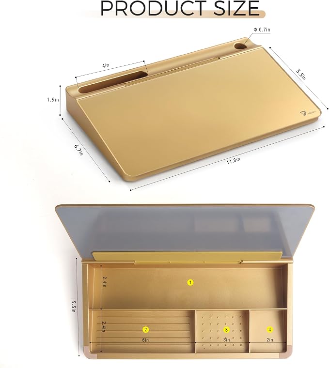 TOWON Compact Glass Desktop Whiteboard with Storage 12x7 in, Metallic Gold | Glossy metallic mirror finish, 5 markers, eraser and holder included, dry erase surface for the office or home desk