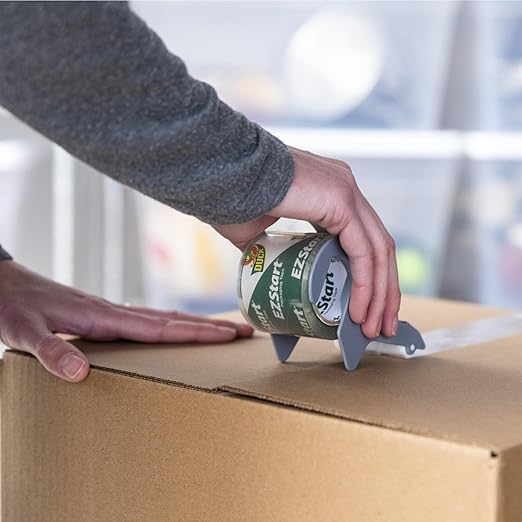 Duck EZ Start Clear Packing Tape with One-Handed Dispenser - Quiet Easy Start Packaging Tape for Boxes,Shipping,Moving & Storage - 1.88 Inch x 55 Yards (1259457),(Pack of 9)