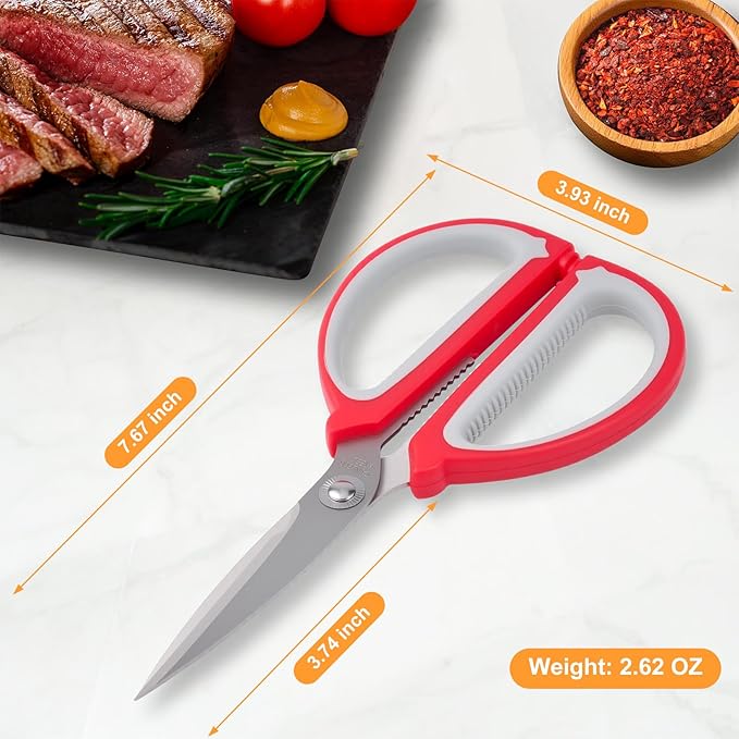 2-Pack Kitchen Shears, Lightweight Scissors, Stainless Steel with Large Non-Slip Handle, 7.67 Inch, Red and Yellow