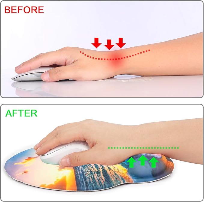 Ergonomic Mouse Pad with Wrist Support Rest,Large Mousepad Gel Wrist Rest, with Coaster Non-Slip & Pain Relief for Computer, Desk, Home&Office-Ocean Sea