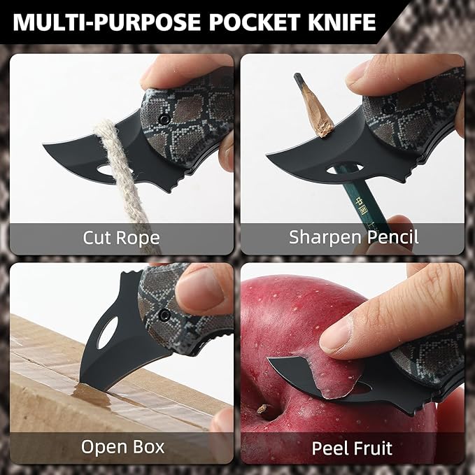 Small Pocket Knife for Women Men，Cool Folding Knife Box Cutter，Folding Utility Knife with 1.38''Sharp Blade，Mini EDC Knives for Everyday Carry,Ideal Gifts for Men（Snakeskin Pattern）