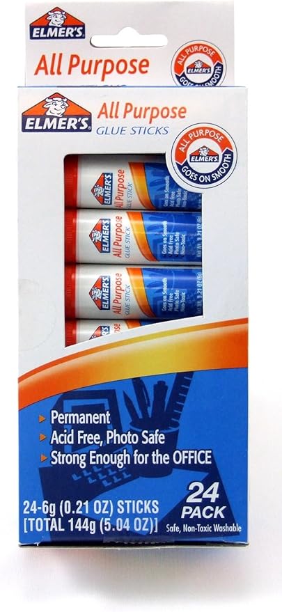 Elmer's All-Purpose Glue Sticks, 0.21 oz Each, 24 Sticks per Pack (E553) , White