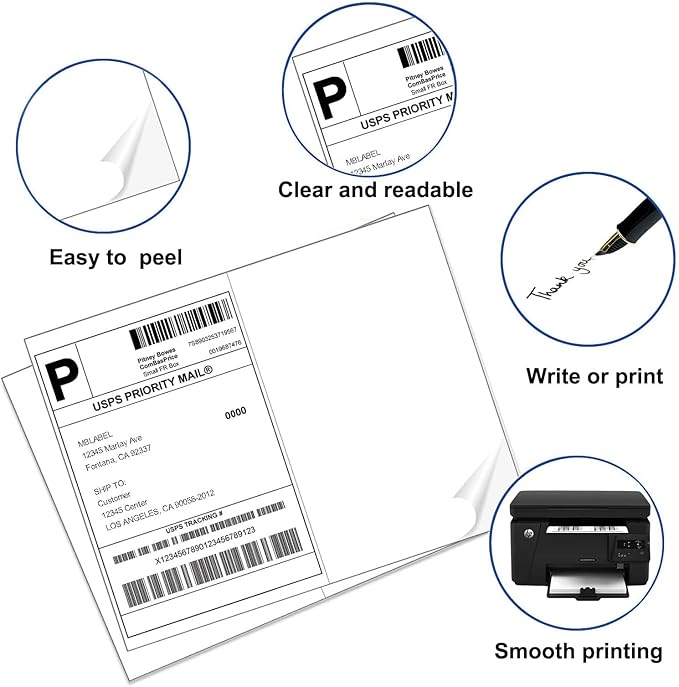 8.5" x 5.5" Address Labels, Half Sheet Shipping Labels, 2000 Sheets Self Adhesive Mailing Labels for Laser & Inkjet Printers (4000 Labels)