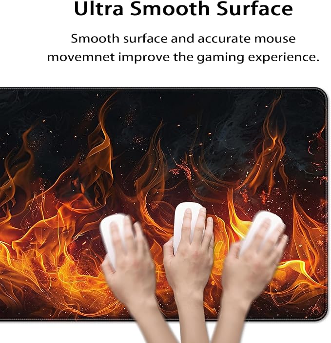 35.4 x 15.7 in, XXL Large Mouse Pad for Desk, Extended Keyboard Mouse Mat for Computer Office, Big Mousepad with Stitched Edges, Gaming Pc-Flame on Black
