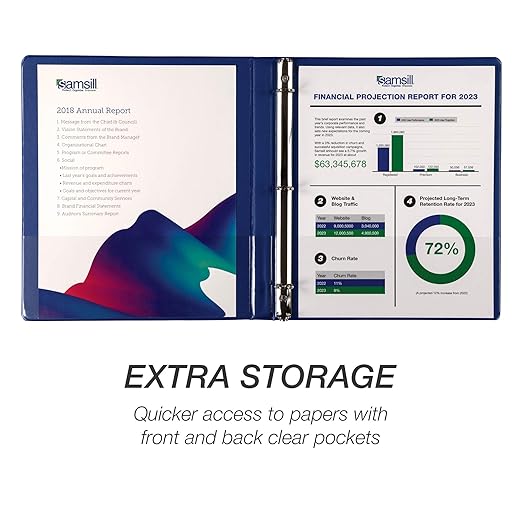 Samsill 0.5 Inch 3 Ring Binders, Economy Round Ring, Clear View Cover, 100 Sheet Capacity - for School, Home, Office - Blue, 12 Pack