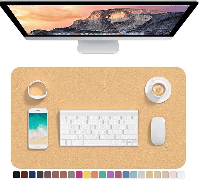 Hsurbtra Desk Pad, 23.6" x 13.8" PU Leather Desk Mat, M Extended Mouse Pad, Waterproof Desktop Blotter Protector, Non-Slip Ultra Thin Small Laptop Keyboard Writing Mat for Office Home, Earth Yellow