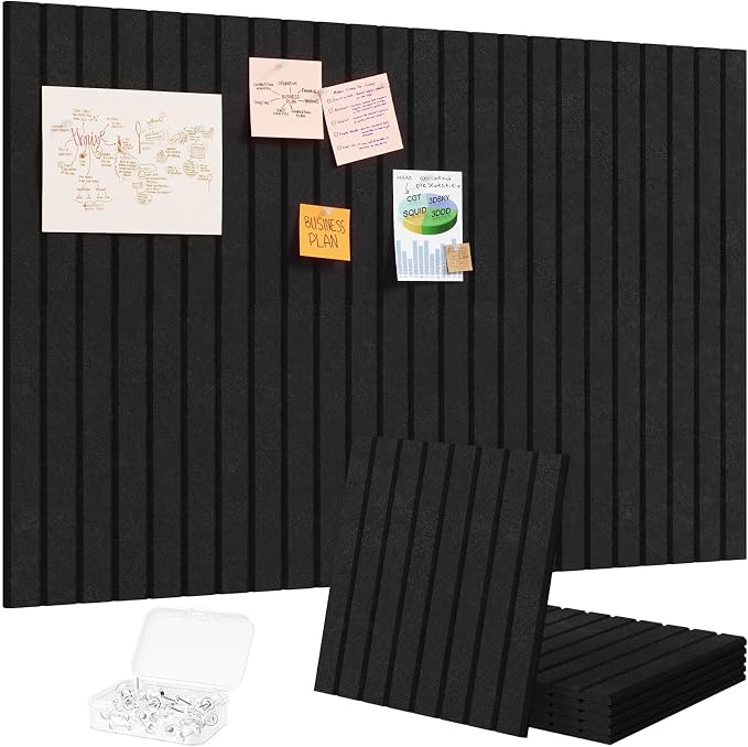 Lifewit Large Felt Bulletin Board with Self-Adhesive 36" x 24"- 6 Pack | Cork Board for Walls Alternative, Notice Boards with 30 Pushpins, Bulletin Board for Classroom Home Office Decor, Black