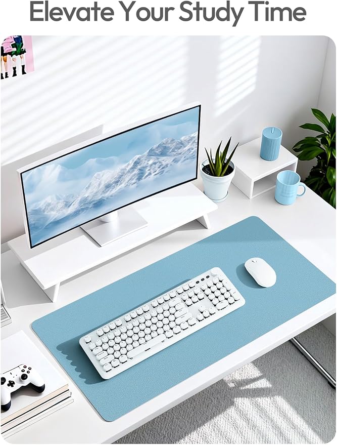YSAGi Leather Desk Protector, Office Mat, Large Mouse Mat, Non-Slip PU Leather Blotter, Laptop Desk Mat, Waterproof Writing Pad for Office and Home (Sea Blue, 47.2" x 23.6")