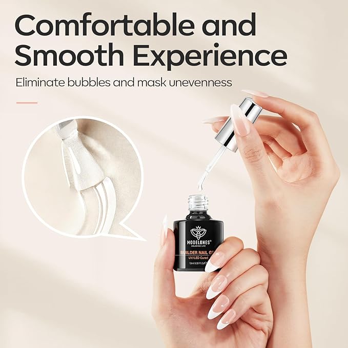 modelones Builder Nail Gel, 2 Pcs Clear Builder Nail Polish, 8-in-One Rubber Color Base Hard Gel for Apex Building Thickening Strengthener Extension DIY Home Salon Gifts LED Lamp Cured 10ml