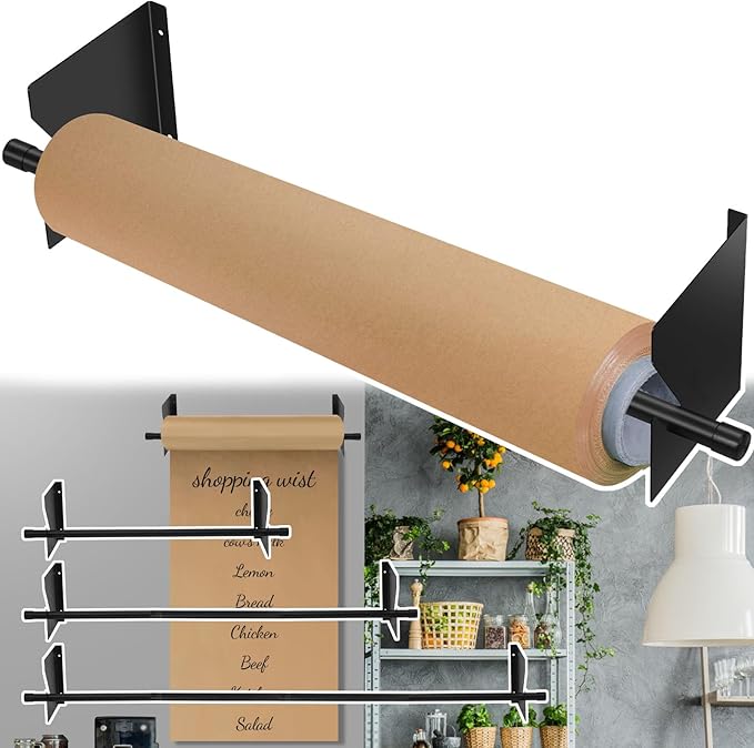 Heavy Duty Adjustable Wall Mount Paper Roll Holder Vinyl, Label 28"-60" | Butcher Paper, Vinyl, Label, Pig Mat Rolls Dispenser For Various Tubular Materials, Wall Mount Roll Rack Holder Adjustable