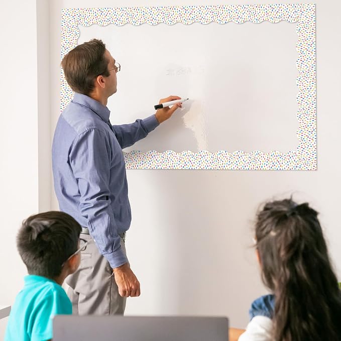 Zonon 65 Feet Bulletin Board Borders Rainbow Dots Scalloped Wavy Trim | Polka Dot Design for Classroom, Back to School Borders, Straight Wavy Rolled Trim, Colorful Displays for Blackboard