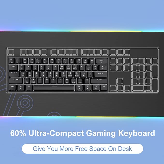 DIERYA 60% Mechanical Keyboard, DK61se Wired Gaming Keyboard with Brown Switches, LED Backlit Ultra-Compact 61 Keys Mini Office Keyboard for Windows Laptop PC Gamer Typist（Black）