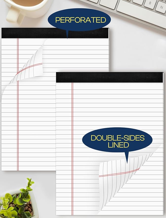 24 Pack Legal Pads 8.5 x 11 White Note Pads 8.5 x 11 Notepads Wide Ruled | White Writing Pads of Paper 8.5 x 11 Legal Notepads 8.5 x 11 White Lined Paper Pads 30 Sheets Per Legal Note Pads