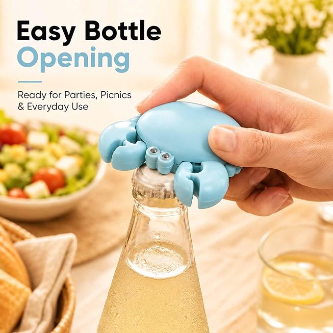 Crab-Shaped 4-in-1 Multi Tool Opener, Magnetic Fridge Magnet, Beer Bottle Opener, Retractable Box Cutter & Mini Scissors, Compact Kitchen Gadget for Home Office (blue)