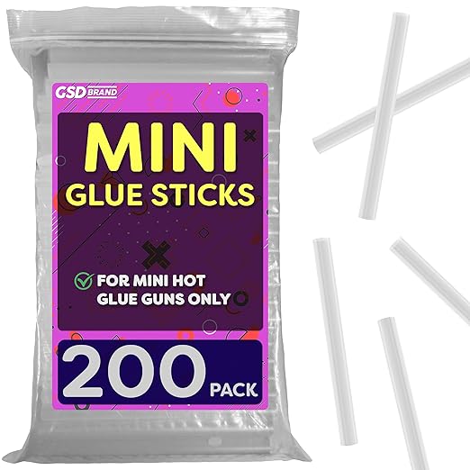 Mini Hot Glue Sticks for Glue Gun - 4 Inch x 0.27 Inch - Small Clear Sticks Bulk - Ideal for Craft Projects - Bonds to Wood, Glass, Metal, Paper and More - 200 Pack