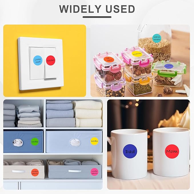 Hoewina 3/4" Label Sticker, 6000 Pcs Colored Dot Stickers, Round Color Coding Labels Circle Dots Labels Circle Stickers for Office,Classroom,Family（Etc - 12 Colors, 500 Labels/Roll）
