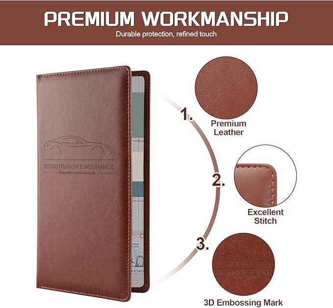 JUSTTOP 1Pack Car Registration and Insurance Holder,Car Document Holder for Cards License with Magnetic Shut,Vehicle Glove Box Car Organizer for Documents, Cards, License(Brown)