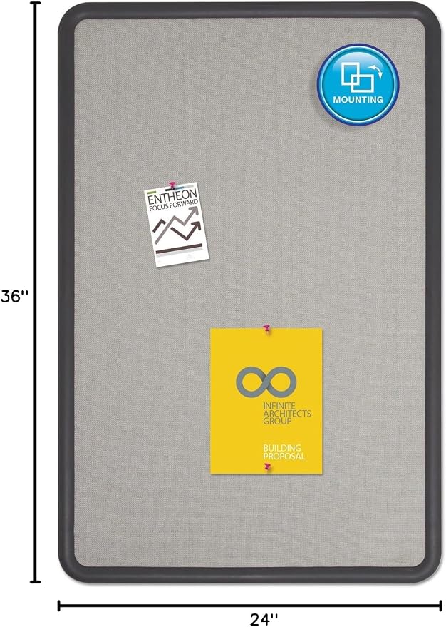 Quartet Bulletin Board, Fabric, 3 x 2 Feet, Office Bulletin Boards, Contour Gray Plastic Frame (7693G)