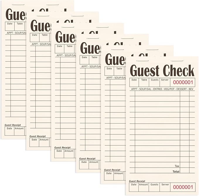 Guest Checks Books for Servers, Server Note Pads, 6 Pack, Natural Color Paper, Waitress Notepad for Restaurants, Waitress Accessories, 300 Sheets, Black