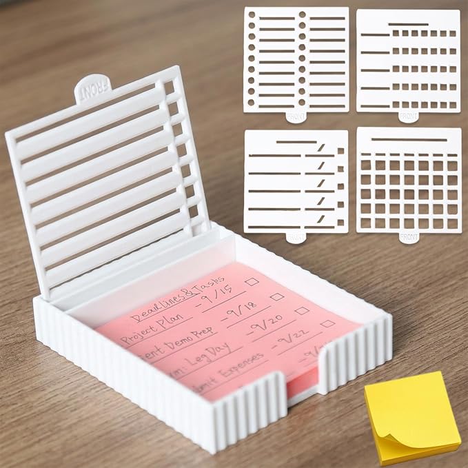 Sticky Note Stencil and Holder Compatible with 3x3 Post-It Notes | Upgraded 5-in-1|Sticky Note Holder with 5 Templates|Office Desk Decor|To-Do List, Checklist, Plan, Schedule